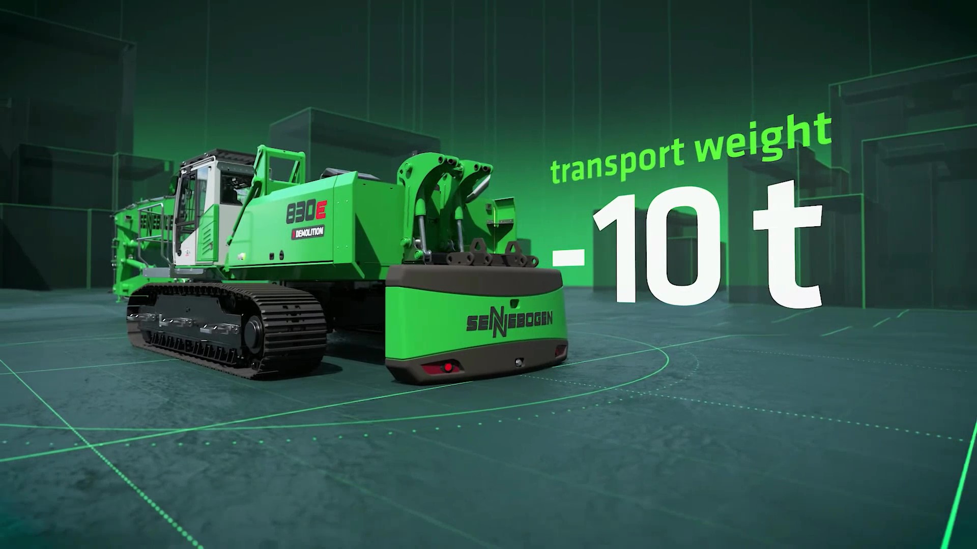 Il contrappeso idraulico riduce il peso di trasporto del modello 830E di 10 tonnellate