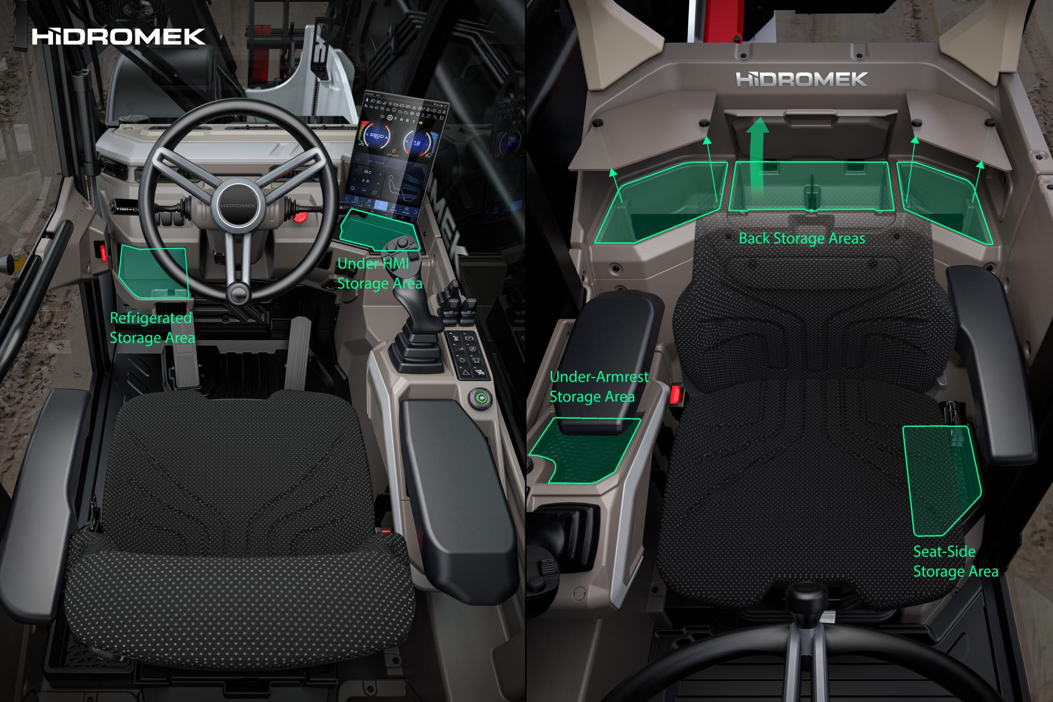 La cabina del nuovo HMK 40-18 TH prevede molti spazi per lo storage