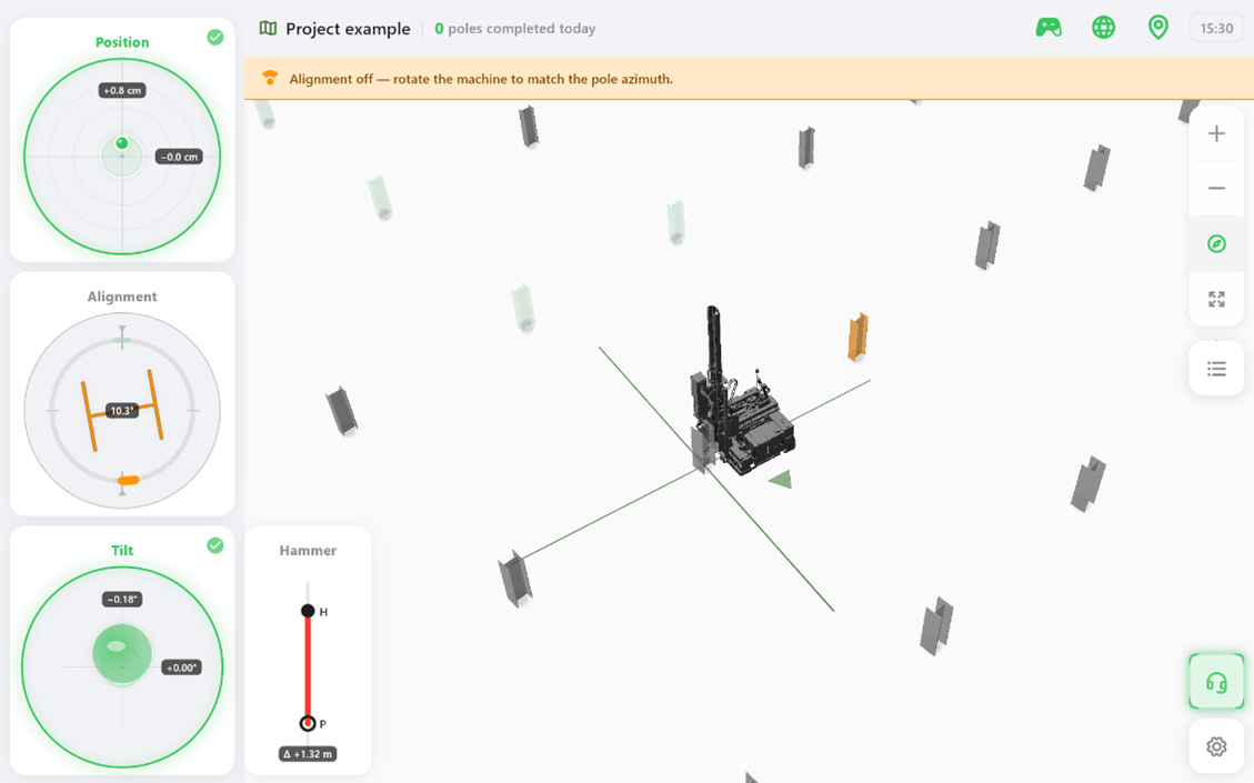 L'interfaccia 2D/3D del nuovo software Orteco GPS Machine Control System per l'automazione del flusso di lavoro in cantiere.