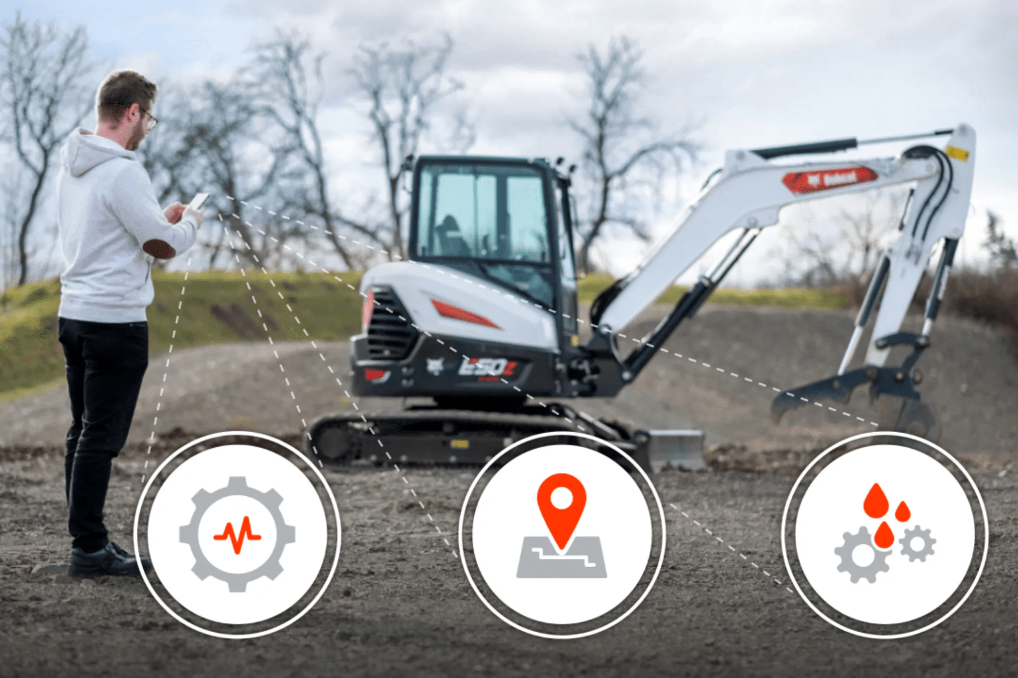 Monitoraggio intelligente e telemetria in tempo reale con Bobcat Machine IQ: l'operatore controlla da smartphone parametri critici come le temperature dei liquidi, prevenendo fermi macchina e garantendo la massima efficienza anche con il caldo estremo.