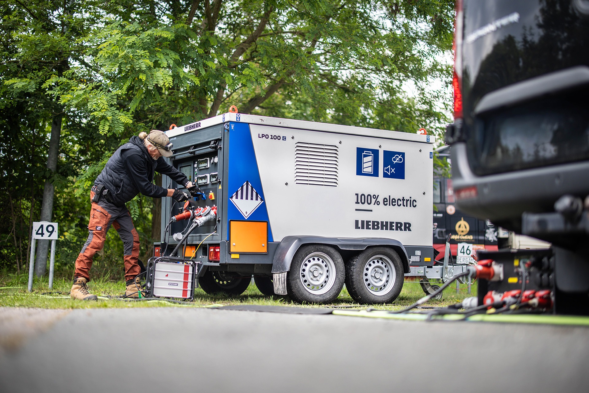 Il sistema Liebherr LPO 100 in fase di collegamento sul set della serie ARD/WDR.